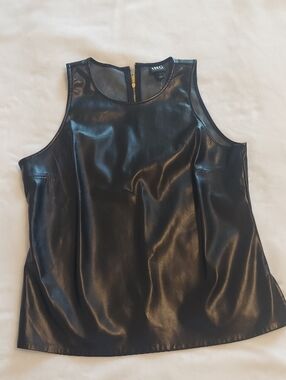 INC International Concepts Black Faux Leather Tank Top with Back Zip